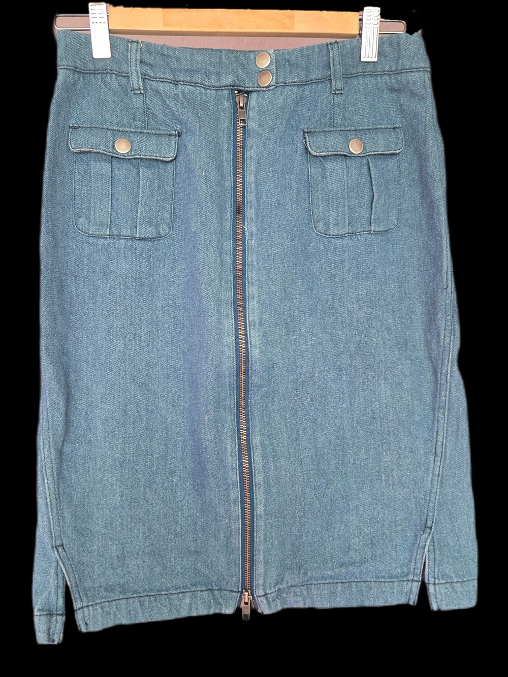 💠Brooklyn Industries Zip-Front Denim Midi Skirt | Medium Wash | M